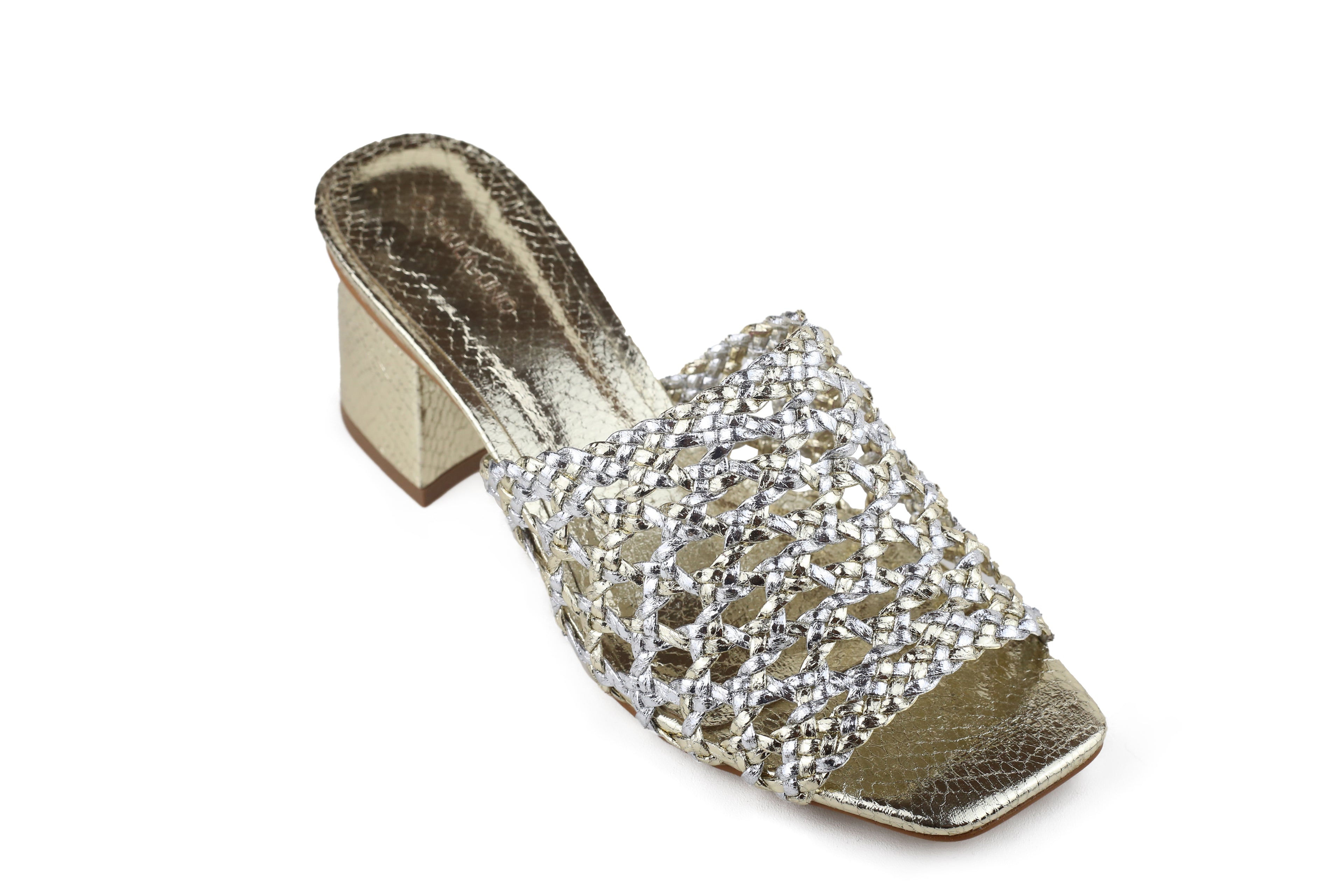 Tamanco Izabel Salto De Bloco Dourado