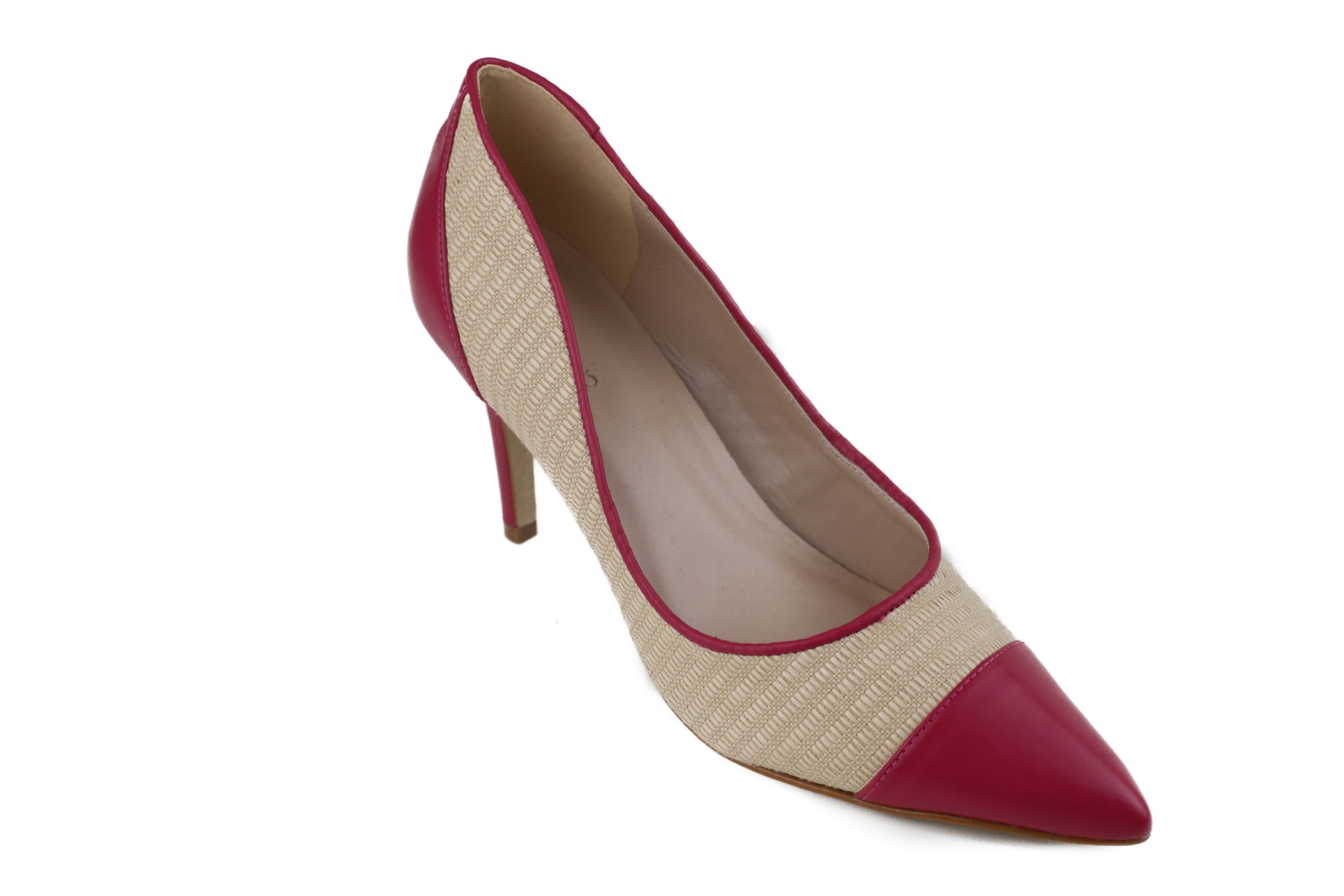 Sapato Cristina Salto Médio Creme E Rosa