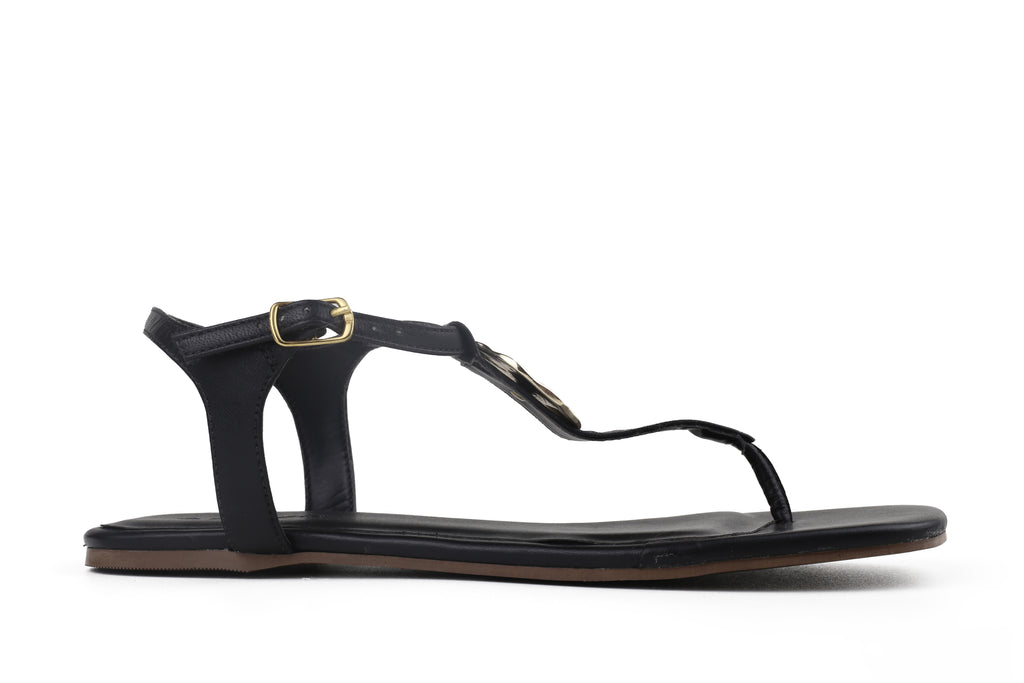 Rasteira Maria Salto Baixo Preta