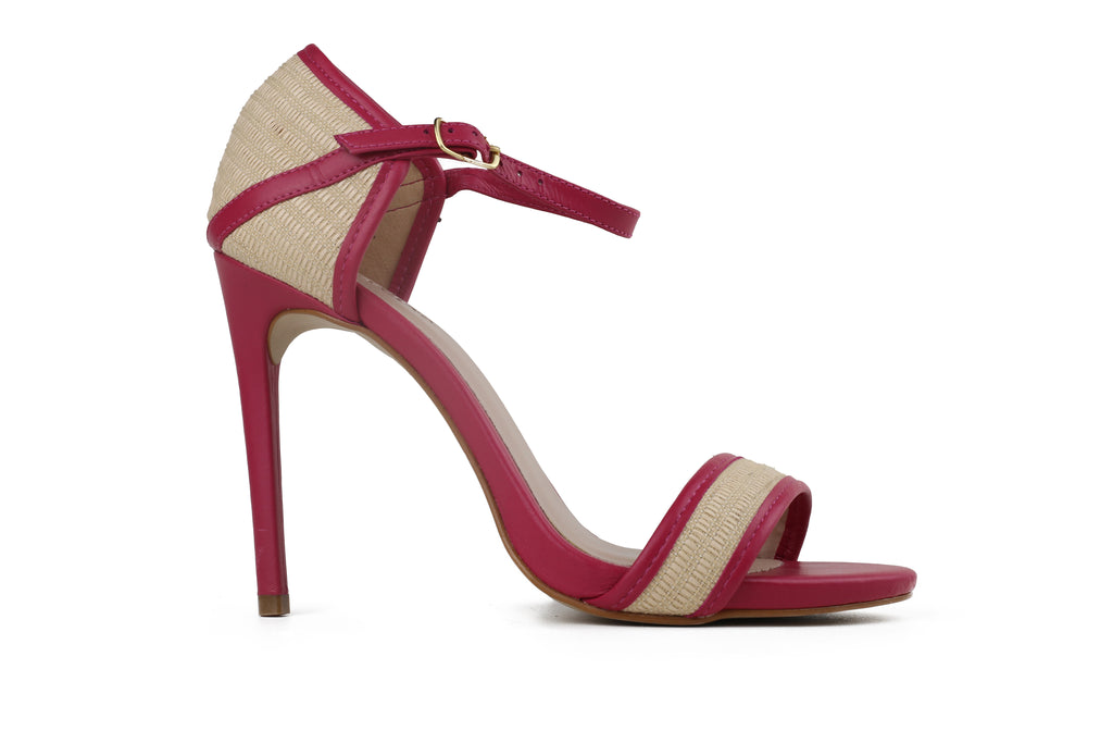 Sandália Rita Salto Alto Creme E Rosa