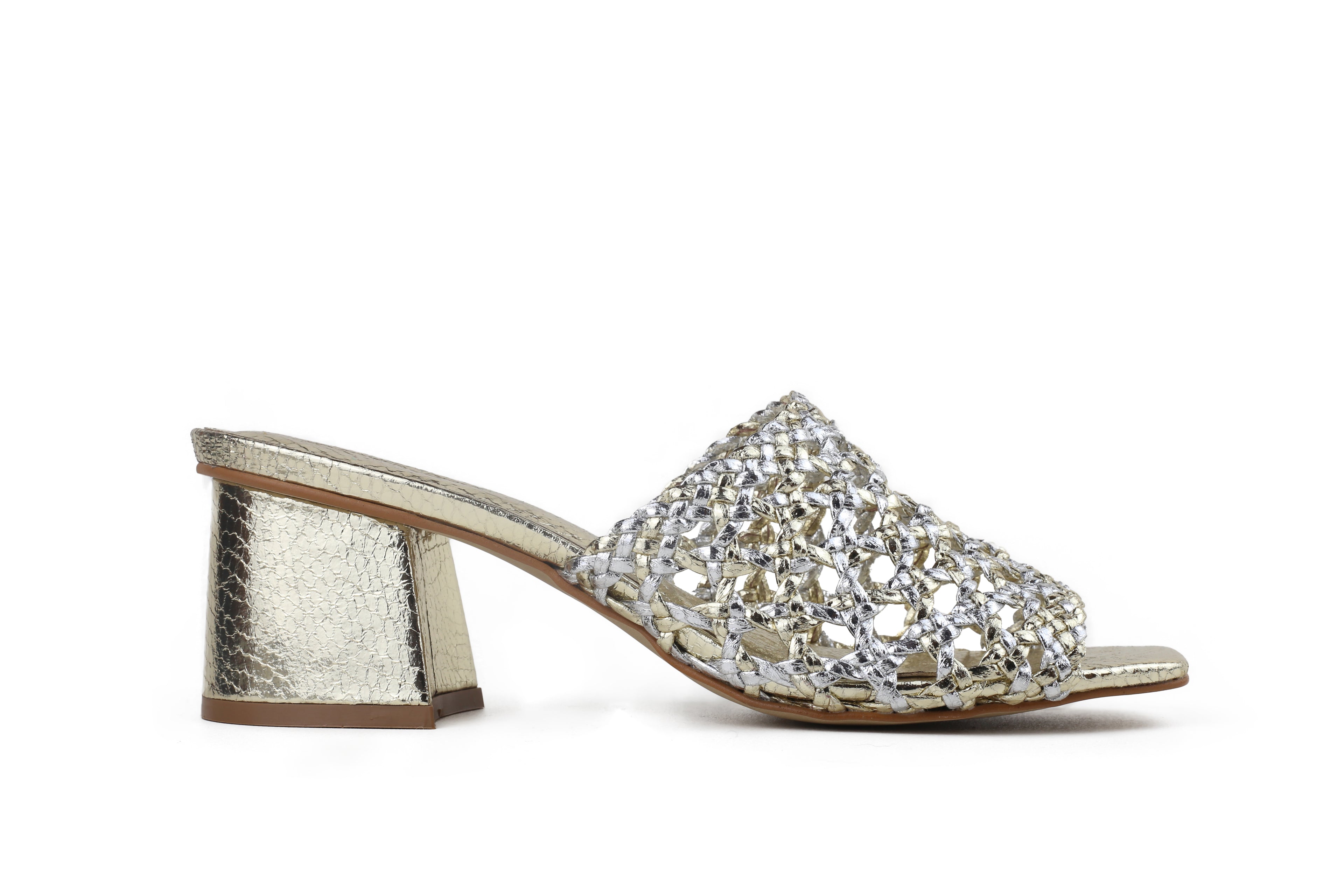 Tamanco Izabel Salto De Bloco Dourado